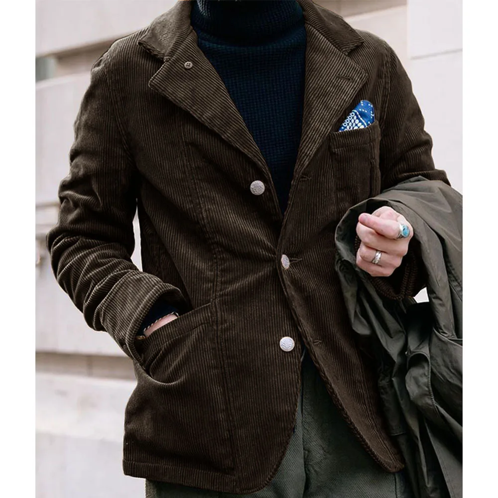 Men\'s Jacket Corduroy High Quality Fabric Spring New Single Breasted Jacket Slim Fit Comfortable Men\'s Coat Casual Fashion