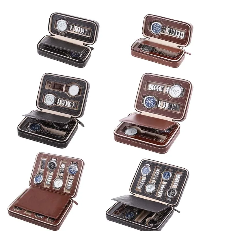 

2/4/8 Slot PU Leather Watches Organizer Box Travel Storage Bag Pouch Double Layer Watch Band Organizer Holder Case gift box