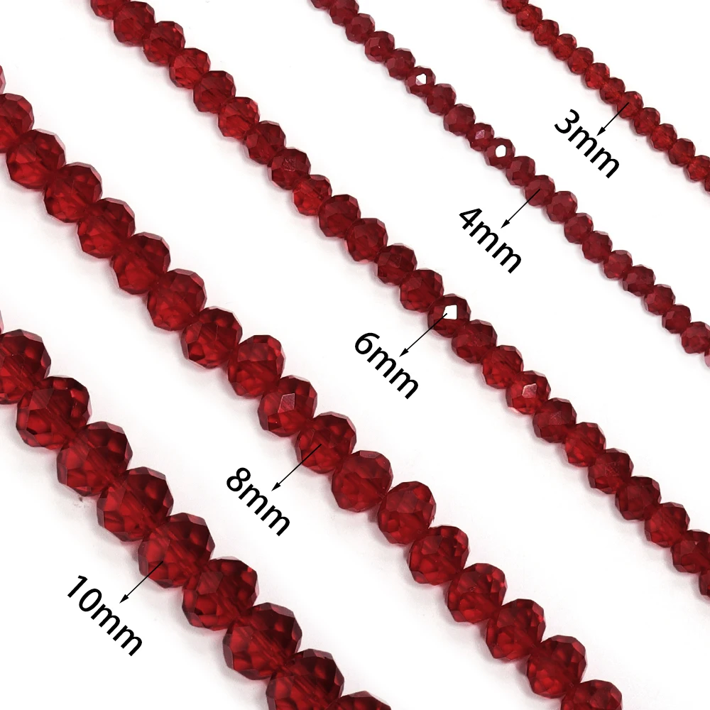 1 Strand Red 3/4/6/8/10mm Rondelle Austria Faceted Crystal Glass Beads Loose Spacer Beads for Jewelry Making DIY Accessories - view 2