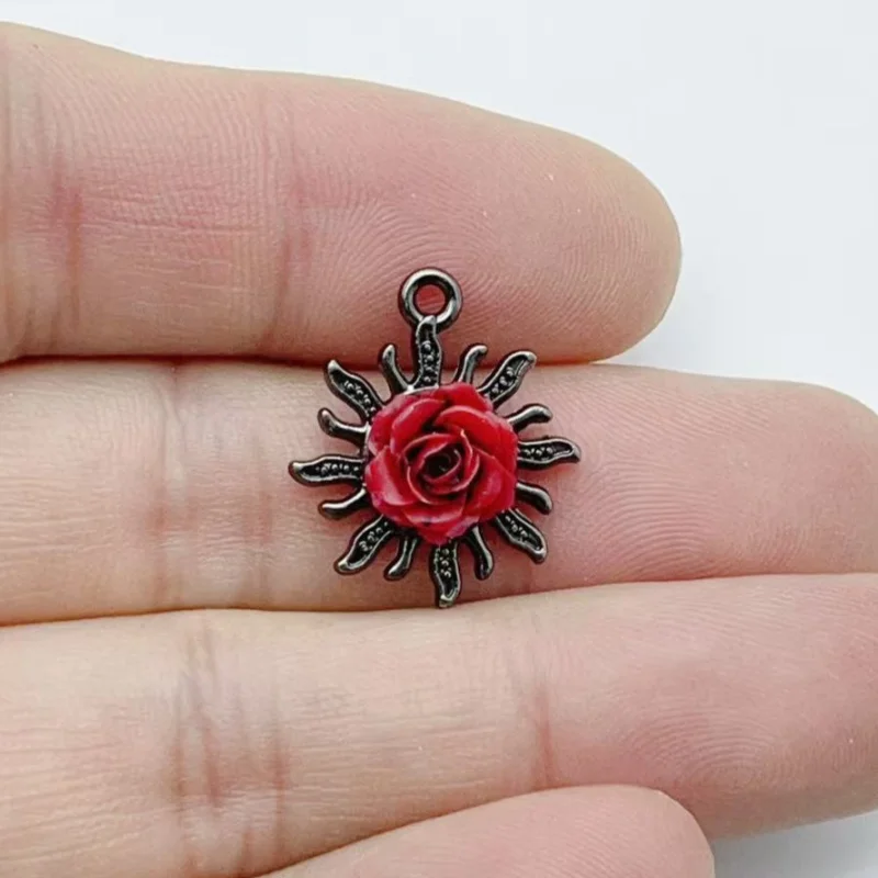 10pcs Dark Gothic style Red Diamond Cross Rose Moon Alloy Pendant DIY Bracelet Necklace Accessories view 4
