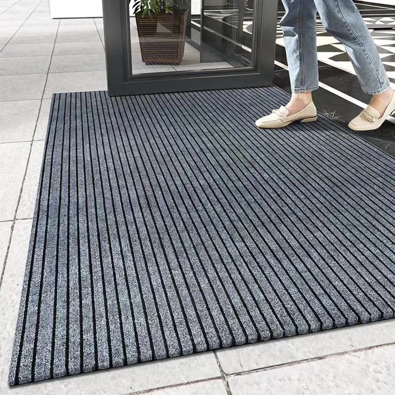 Striped Polyester PVC Doormat, Water-Resistant, Non-Slip, Stain-Resistant, Machine-Made, Outdoor Entrance Mat Easy Clean Durable