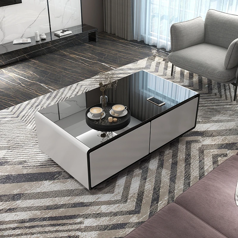 Smart Coffee Table With Multifunctional Refrigerator And Cooling Drawer Built-in Music Player USB Charging LED Touch Screen