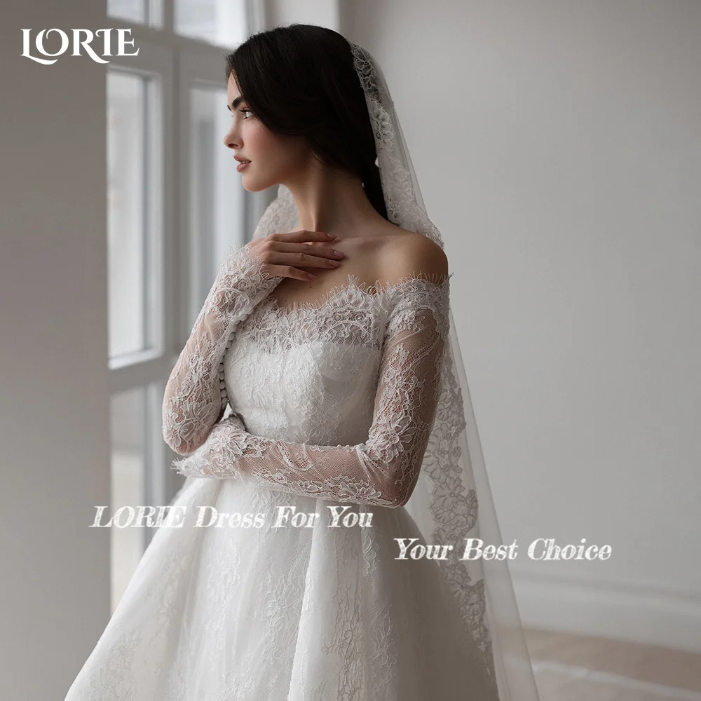 LORIE Boho Wedding Dress Off Shoulder Long Sleeve Lace Beach Princess Button Bridal GownCustomized A-Line Bohemian Bride Dresses image 4