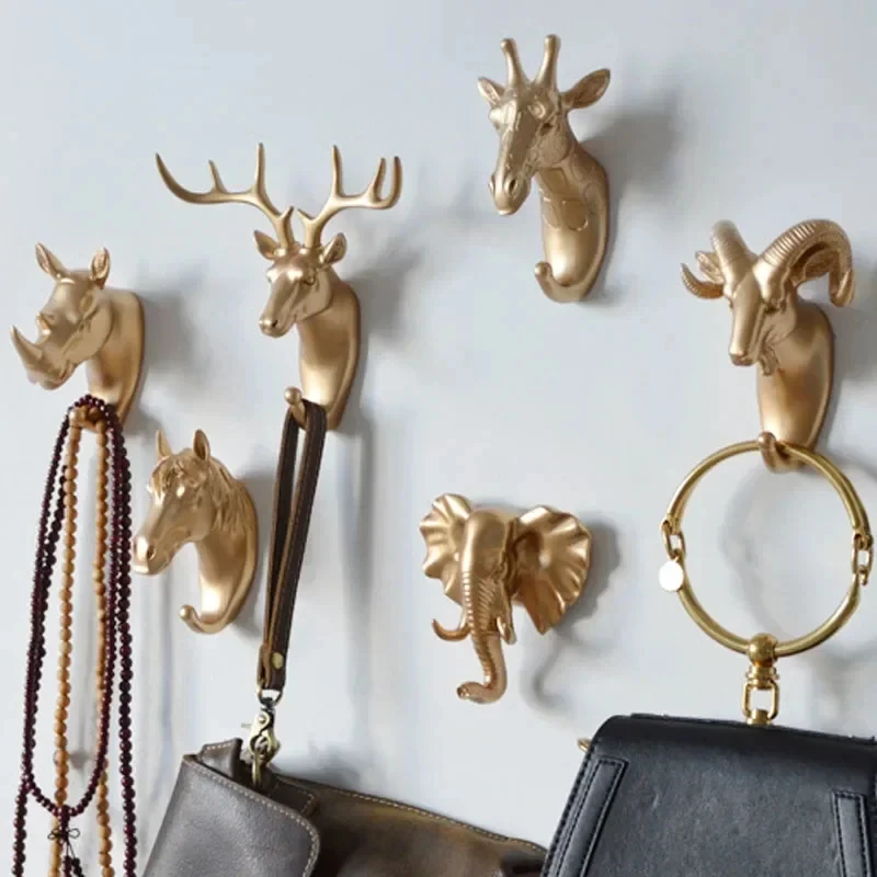 Wall Mounted Hook Animal Head Rack Jacket Cap Wall Mounted Horse Deer Elephant Giraffe Hook Decoration Bathroom Accessories