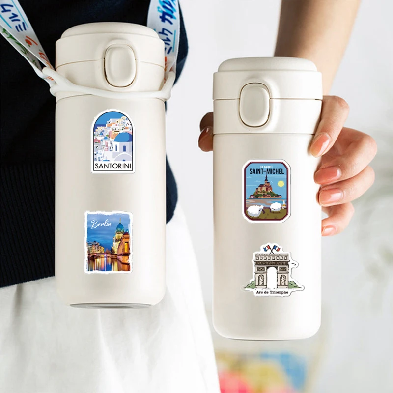 100 قطعة من ملصقات السفر اللطيفة في الهواء الطلق، مجموعة ملصقات السفر العالمية المقاومة للماء من الفينيل لحقيبة السفر والدراجات والكمبيوتر المحمول