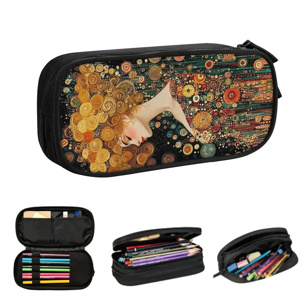 

Gustav Klimt Inspired Female Portrait Painting Pencil Cases for Students School Pen Box Pencil Capacity Pencil Pouch Pen Holder