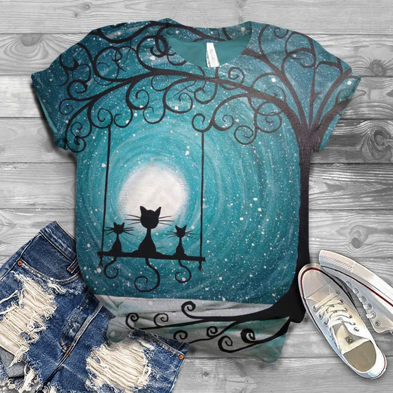 

Summer printed women's T-shirt, daily street fashion short sleeved top