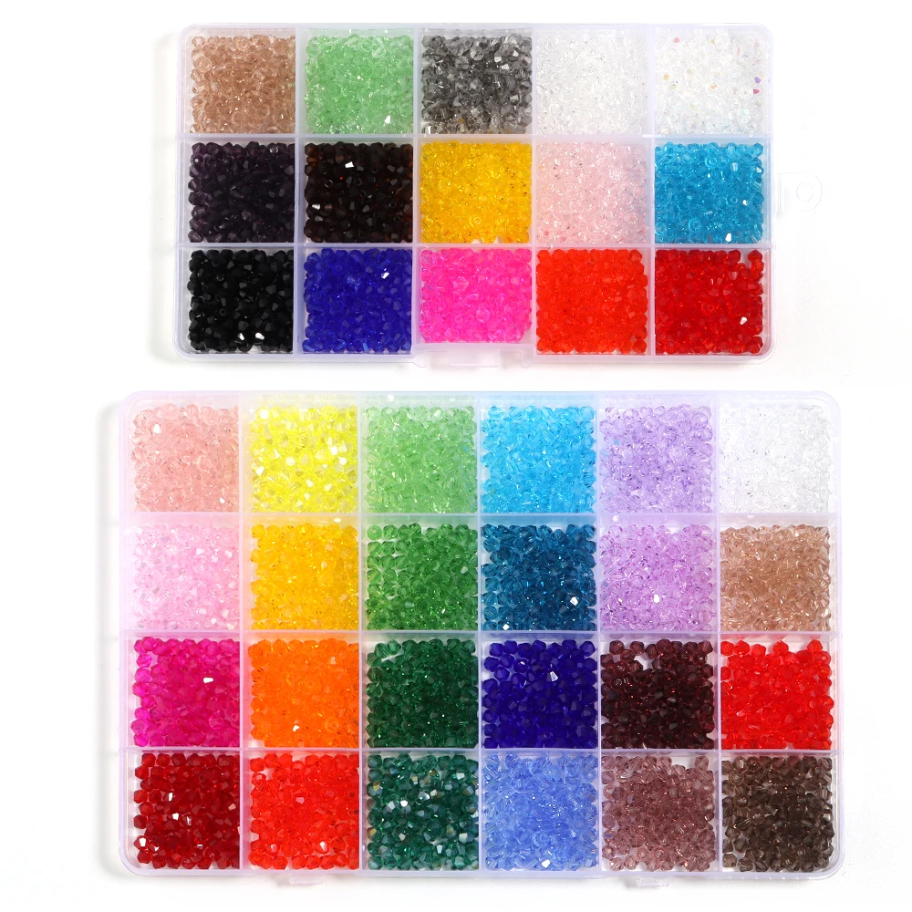 1 Box Faceted Glass Crystal Beads Set 15/24 Colors Briolette Rondelle Crystal AB Beads Spacer for Craft Making Bracelet Rings