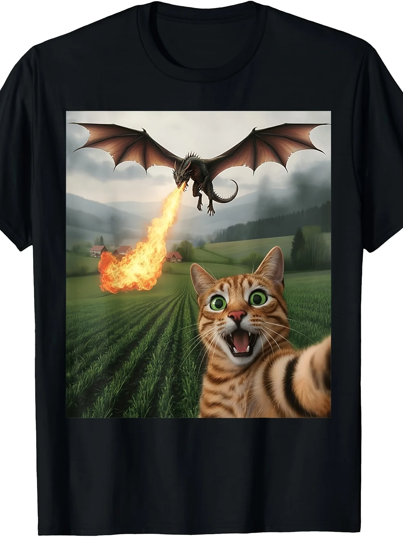 2026 Lustiges Katzen-Grafik-T-Shirt Lässiges Schwarzes T-Shirt Niedlicher Meme-Tierdruck Streetwear Sommer Locker Sitzend Unisex