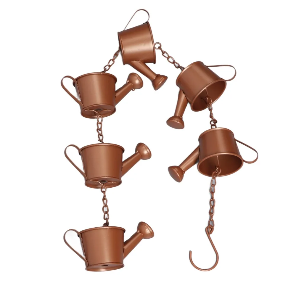 Hanging Kettle Shape Rain Chain Metal 6 Cups Rain Catcher Chain Iron Downspout Chain Eaves