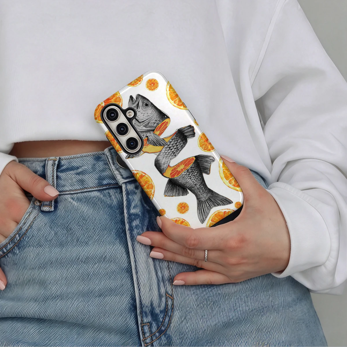 Fish And Orange Phone Case For Samsung Galaxy S26 S25 Ultra S24 S23 Plus Hard Shock‑Absorption 2-in-1Protective Cover