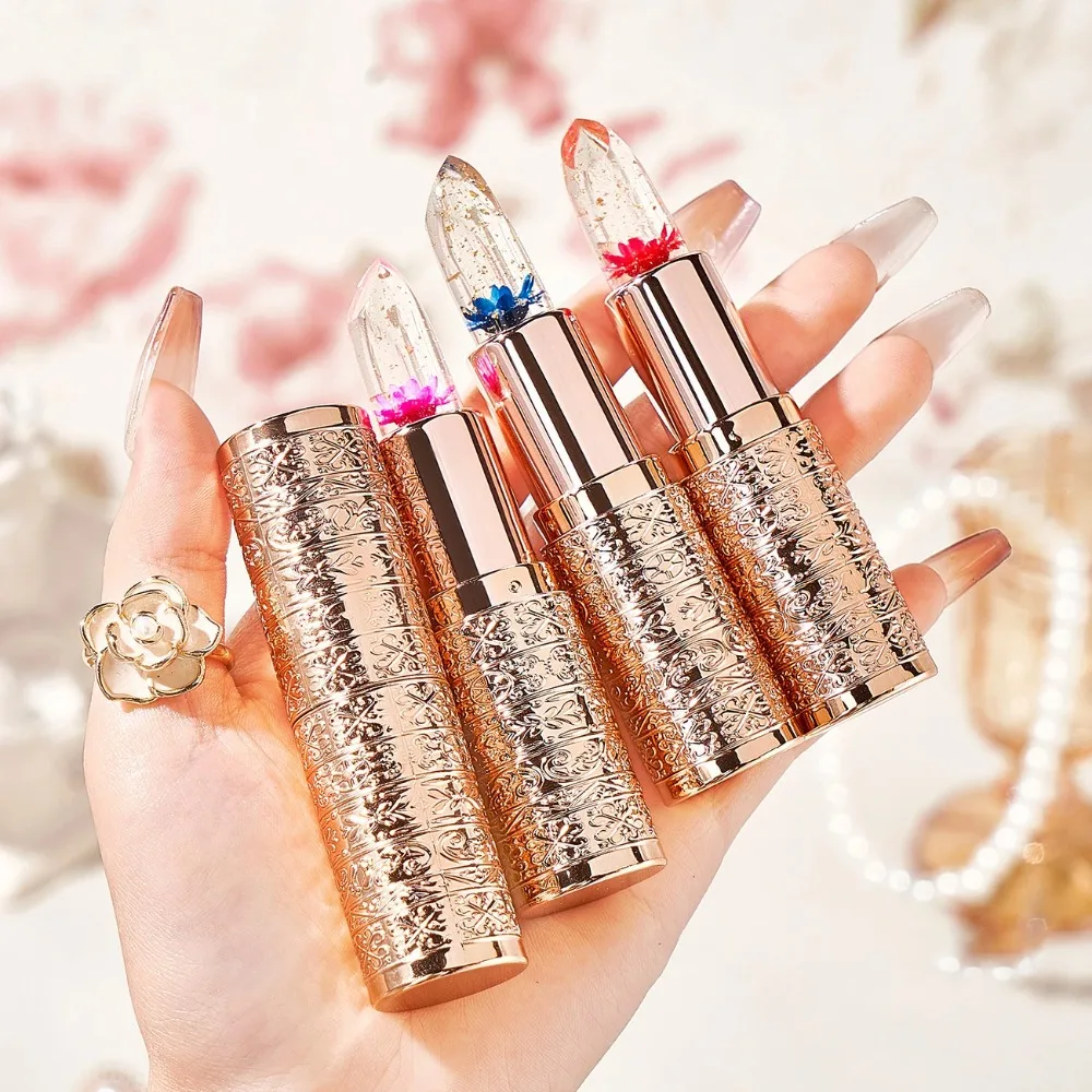 Transparenter Gelee-Blumen-Lippenstift, wasserdicht, feuchtigkeitsspendend, farbwechselnder Lippenbalsam, Blumen-Make-up, langlebig, sexy Lipgloss