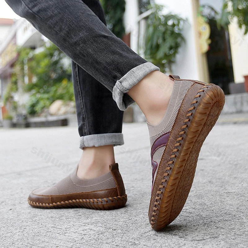 Men Fly Weave Mesh Shoes 2025 Summer New Breathable Slip on Outdoor Sports  Casual Shoes Lightweight Comfortable Soft Sole Flats