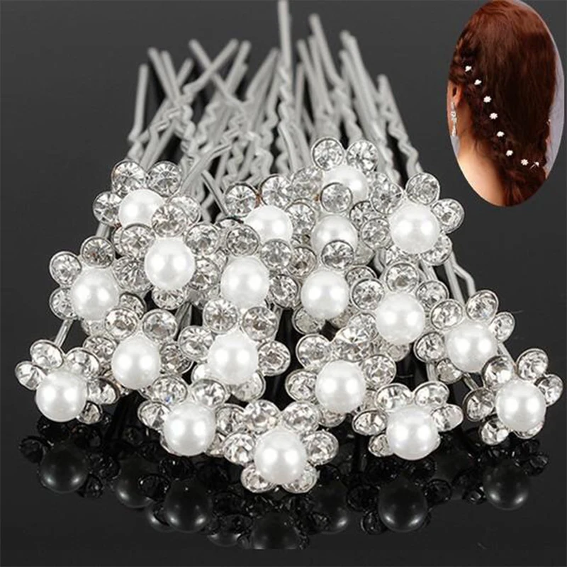 1Pc Pearl Hair Pins Pearl Crystal Bobby Hair Pin Wedding Hair Accessories U Pearl Shaped Hair Pins For Brides Bridesmaids Women