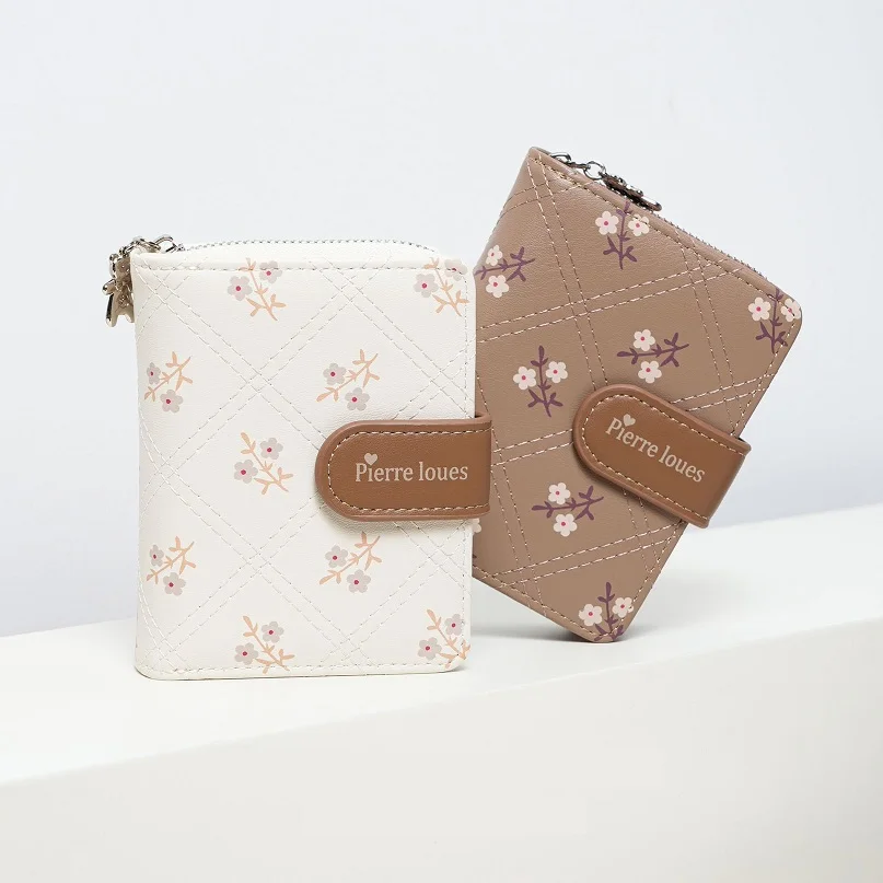 Monederos cortos florales para mujer, carteras plegables de cuero para mujer, tarjeteros con cremallera