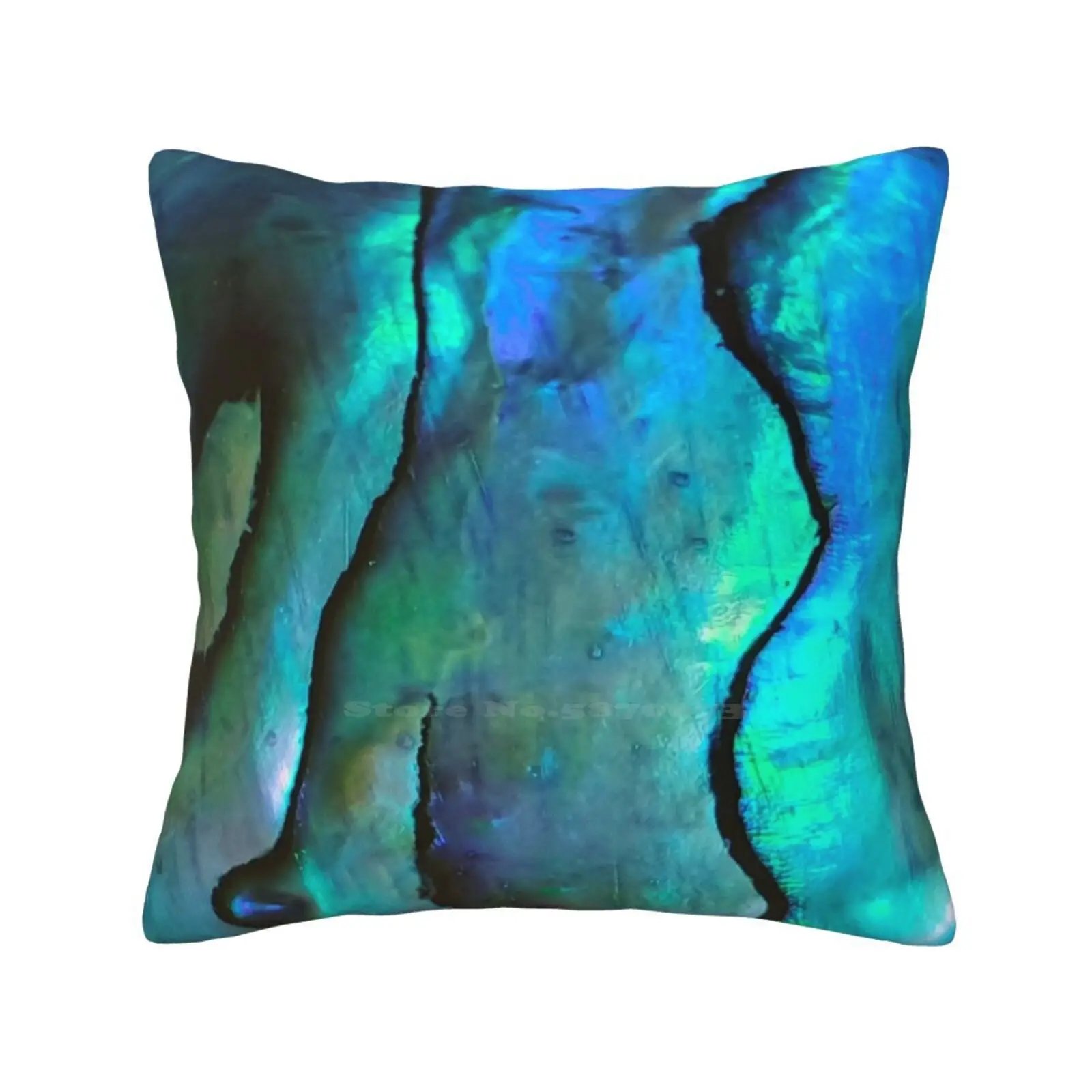 Iridescent Teal Abalone Shell. Flashy Teal Close Up Photography Throw Cushion Pillow Cover Teal Shell Abalone Iridescence