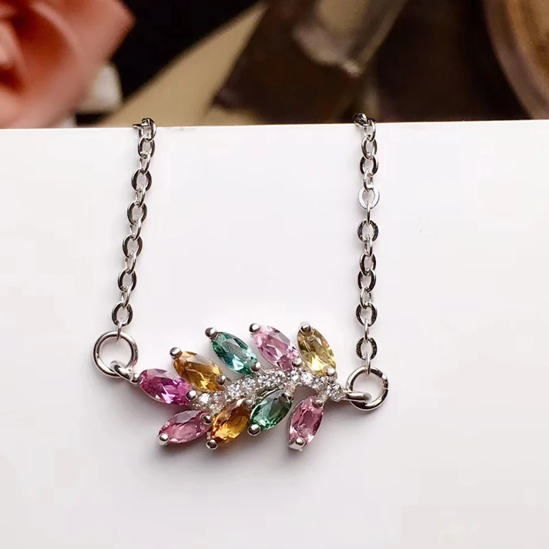 

Silver Multicolor Tourmaline Pendant 100% Natural Tourmaline Necklace Pendant for Party 18K Gold Plating 925 Silver Jewelry