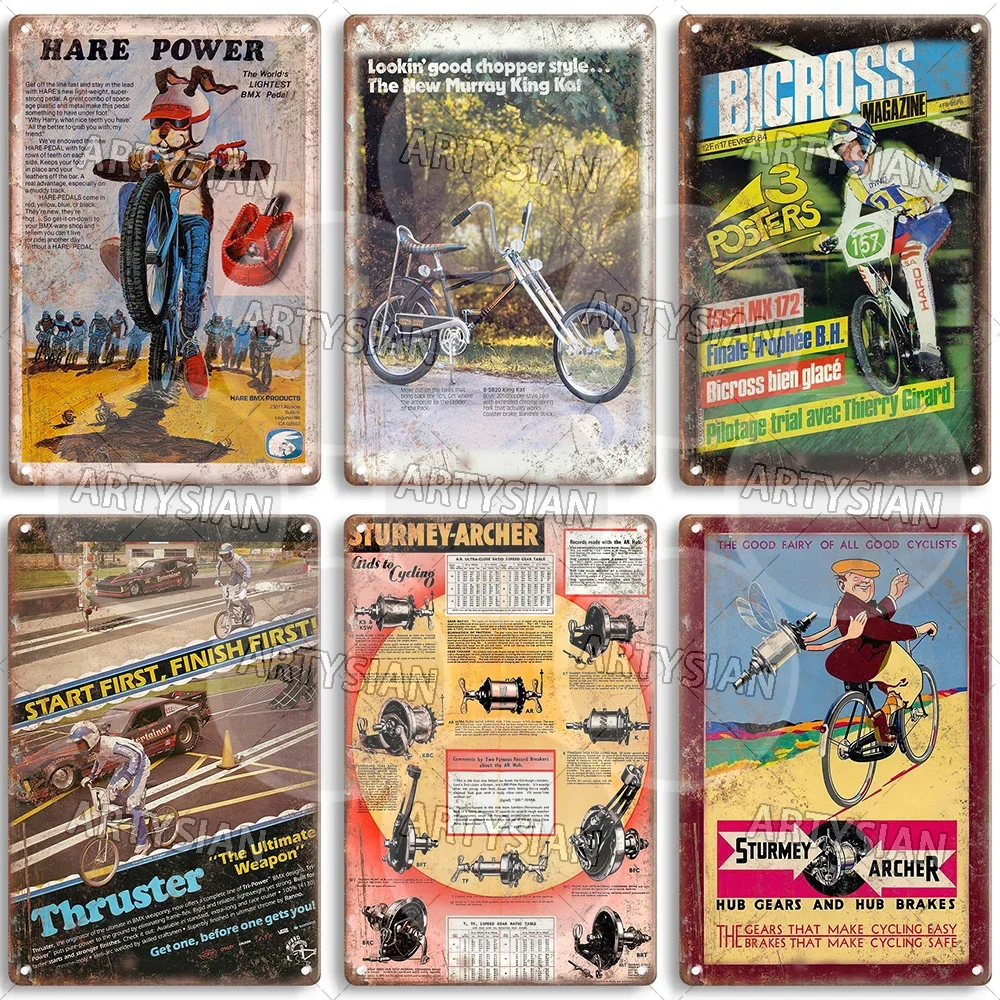 Vintage BMX Bike Metal Sign Bicycle Motocross Plaque Racing Murray Vans Thruster Hare Power Murray Peugeot Haro Sturmey-Archer