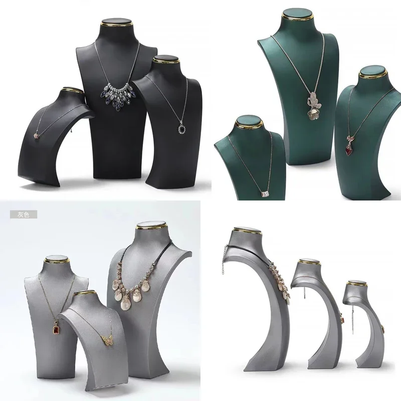 

PU Leather Necklace Jewelry Display Stand,Luxury Neck Bust Model,for Boutique Store Photo Props & Counter Display Organizer