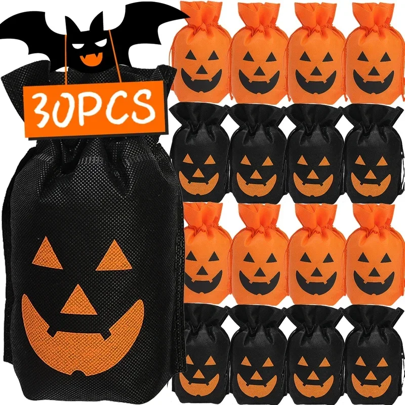 30/1PCS Halloween Kürbis Süßigkeiten Tasche Vlies Stoff Kordelzug Lagerung Taschen Keks Geschenk Lagerung Beutel Party liefert Kind Favor