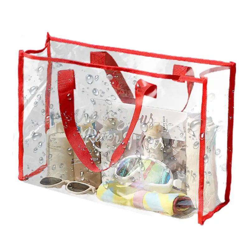 Transparent Bag See Through Tote Bag Waterproof PVC Tote Bag Large Clear Beach Bag Long Shoulder Strap Transparent Bag For