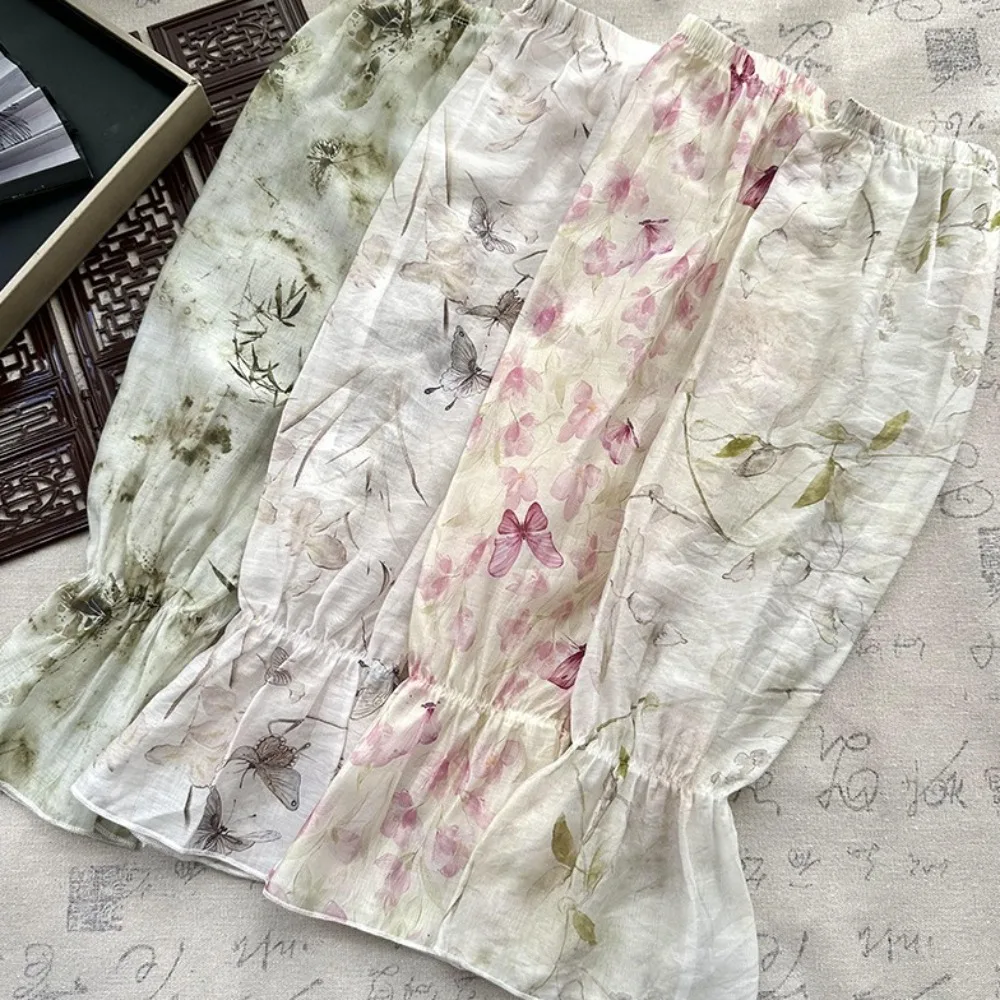 Dünne süße chinesische Stil Ärmel elastische Anti-UV-Chiffon Sonnenschutz Armabdeckungen langärmelige Blumen-Fahrradhandschuhe im Freien
