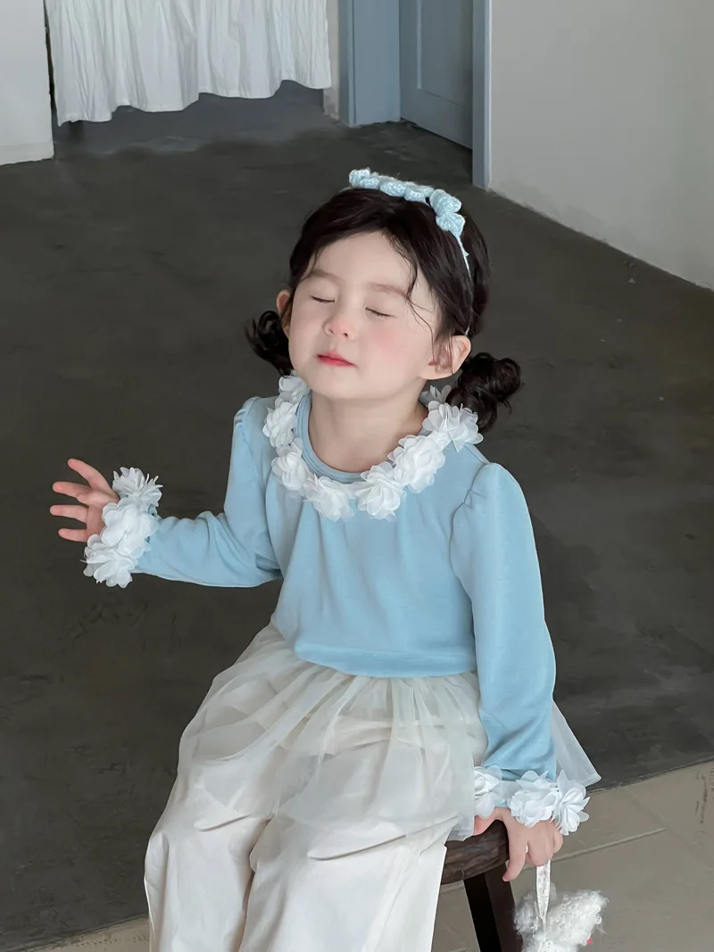 Girls Blouse 2025 Autumn New Childrens Clothing Korean Girl Baby Fashion Three-dimensional Flower Long Sleeve Bottom Undress