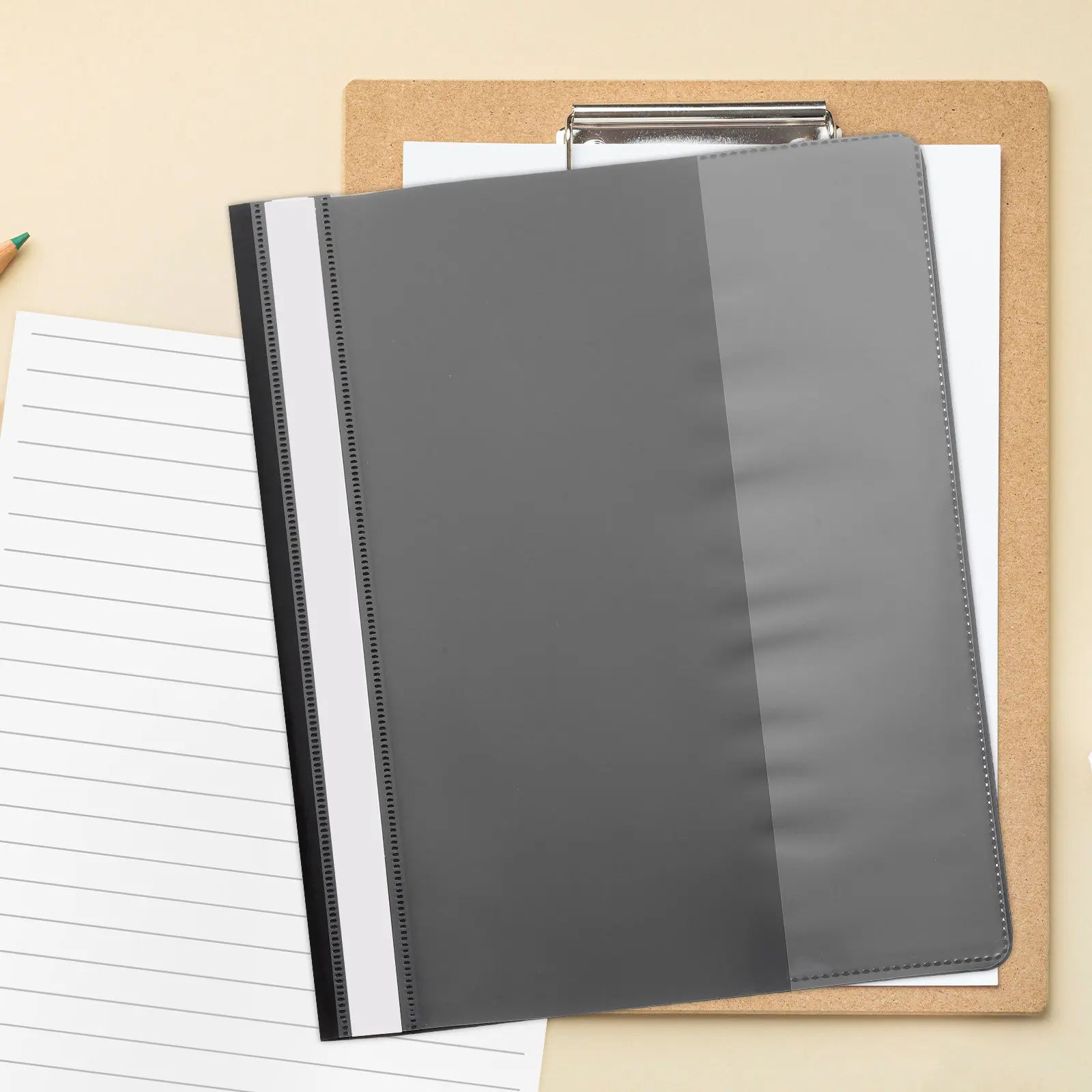 12Pcs A4 Reusable 2-Hole Page File Holder Report File Sleeve Plastic Document Folder for Office School Home Organization Easy