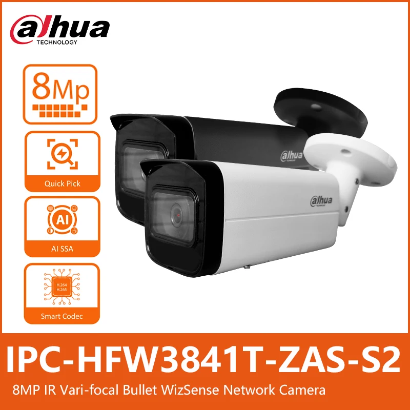 Dahua IPC-HFW3841T-ZAS-S2 4K 8MP IR 60m 2.7mm–13.5mm Motorized Vari-focal Bullet WizSense Network Camera Quick Pick Alarm Audio