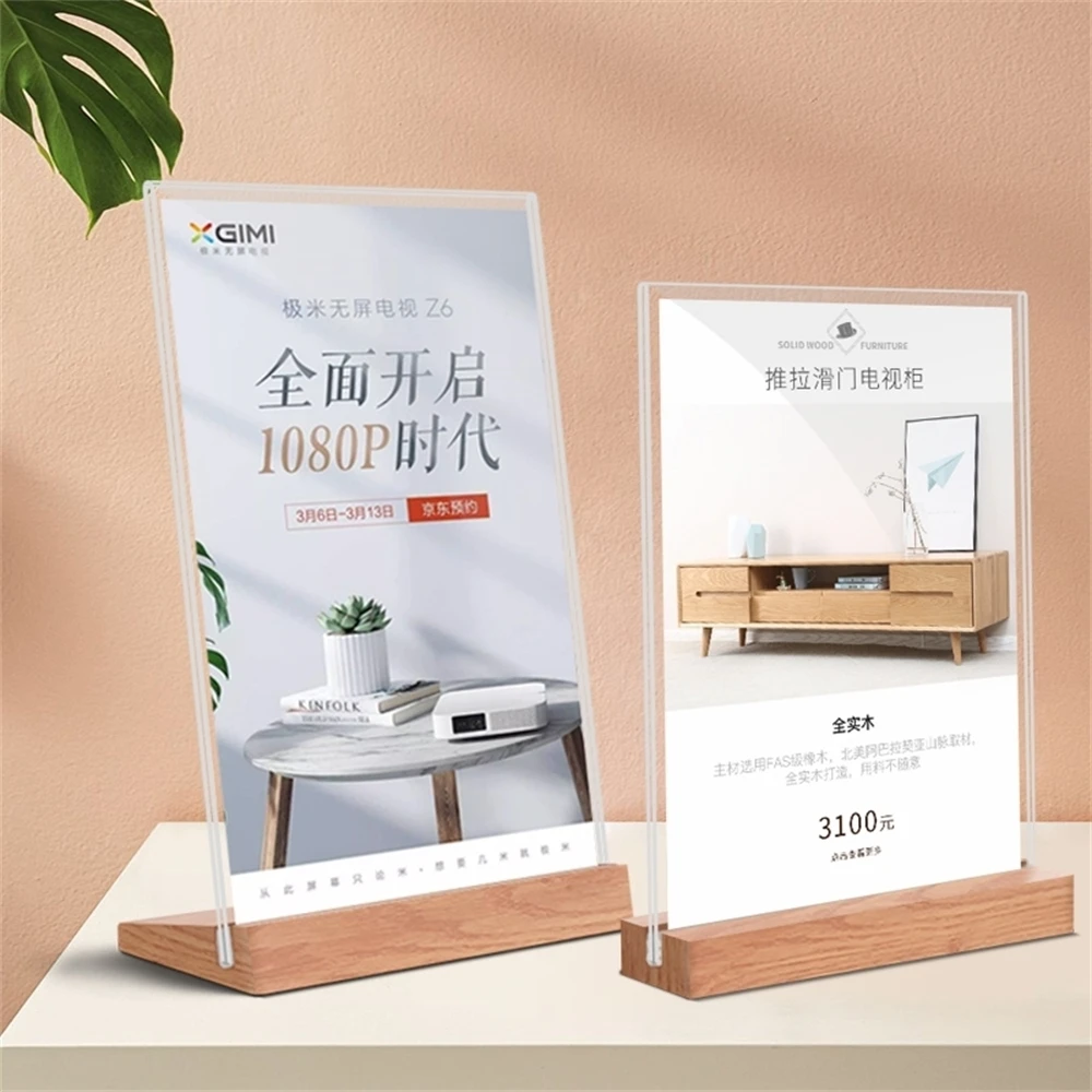 A6 Table Tent Wood Acrylic Menu Paper Sign Holder Stand Price Ticket Holder Poster Picture Photo Frame For Christmas Advertising