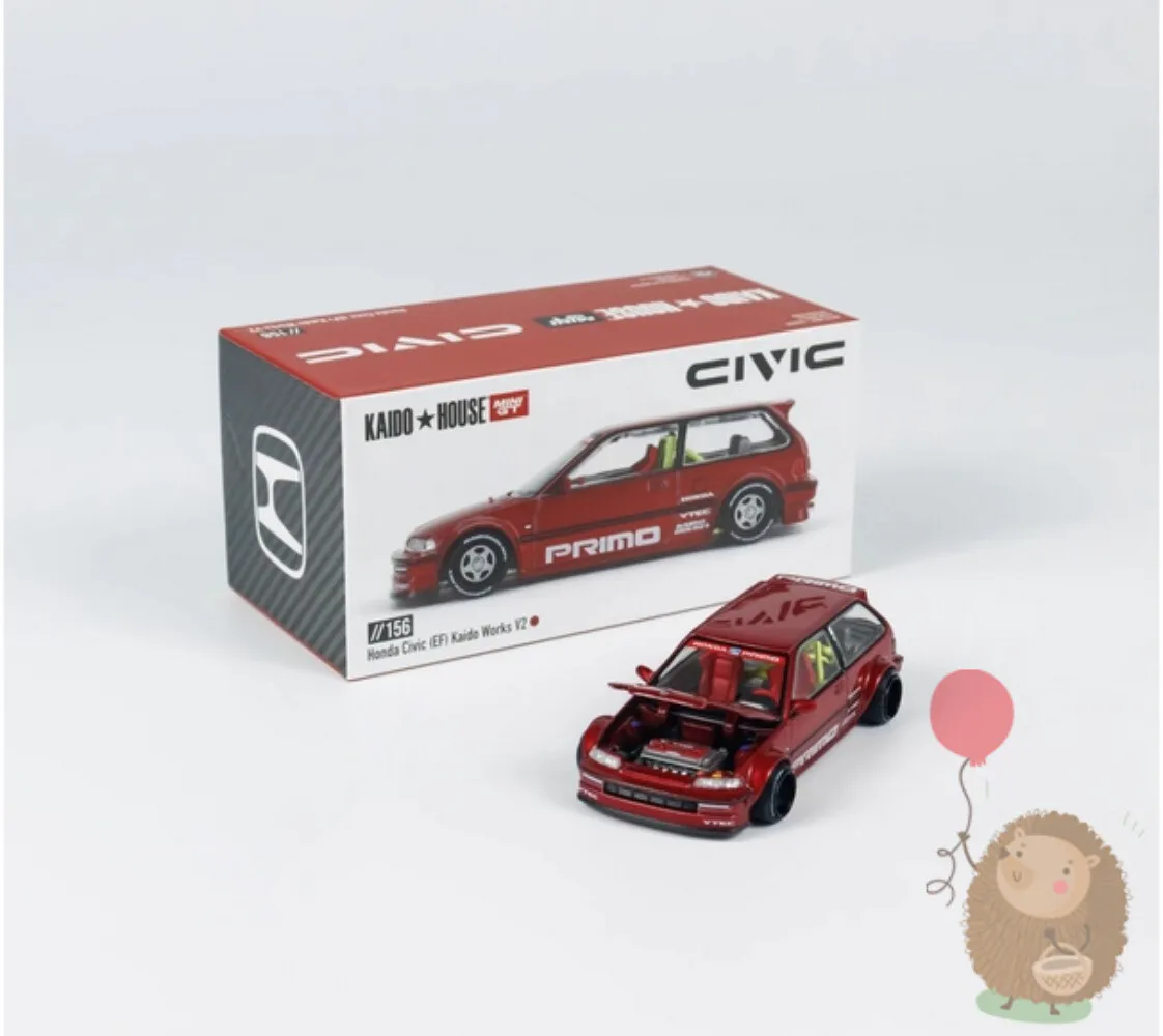 

Модель автомобиля Kaido House MINIGT 1:64 Honda Civic EF V2 из литого металла, коллекционная игрушка, красная