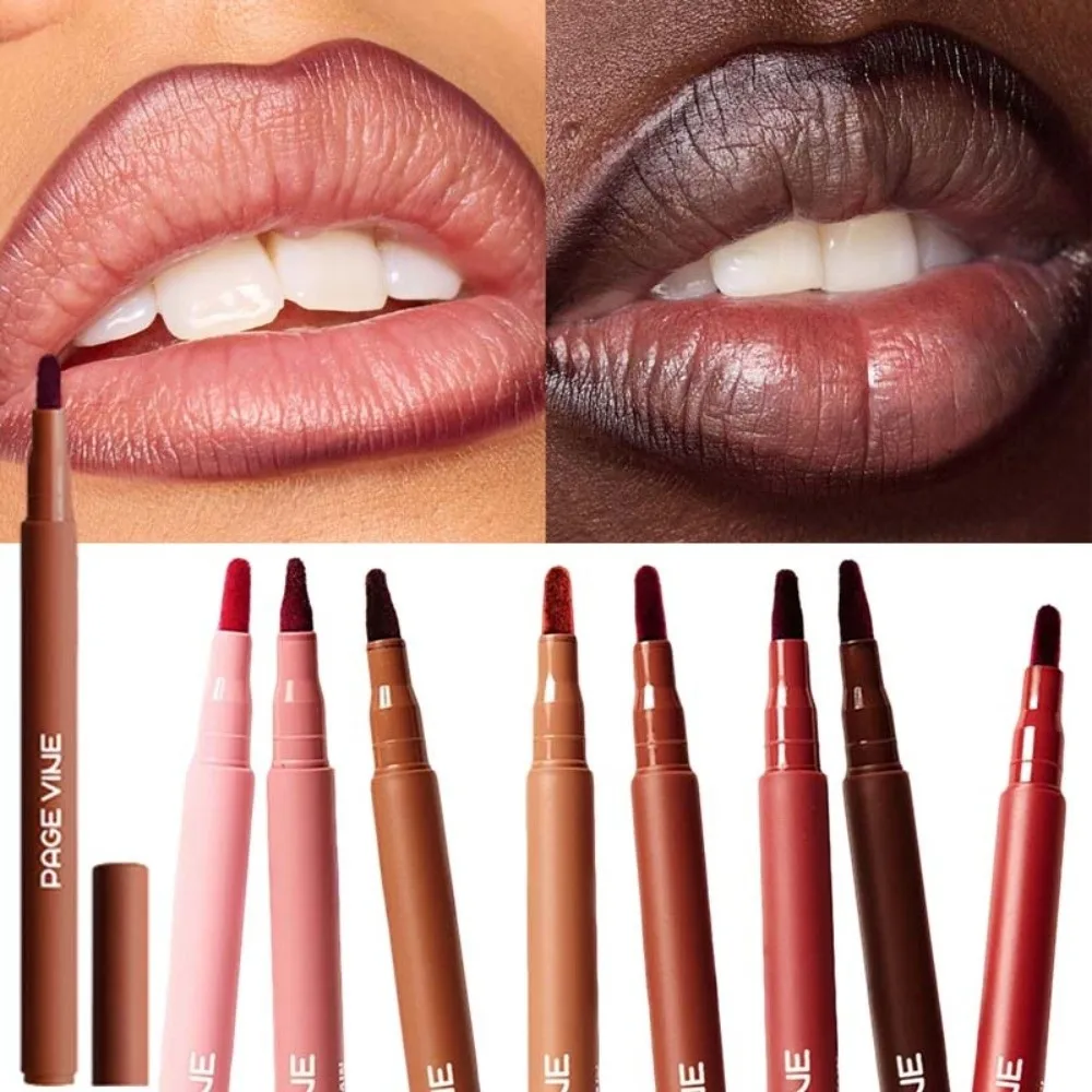 Velvet Brown Lip Liner Pencil Liquid Matte Finish Non-Stick Cup Lip Stain Pen Waterproof Long Lasting Lip Tint Pencil Lip Makeup
