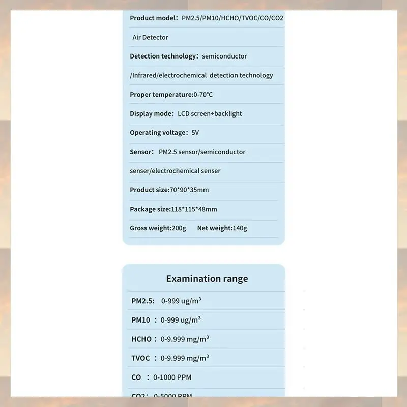 2025 جديد-3X 6 في 1 PM2.5 PM10 HCHO TVOC CO CO2 كاشف جودة الهواء CO CO2 الفورمالديهايد مراقب جهاز اختبار جودة الهواء المنزلي، أبيض