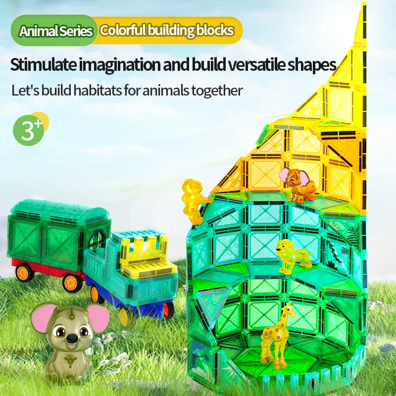 Nature forest color window puzzle assembly varied magnetic sheet magnetic track children's strong magnetic building block toy