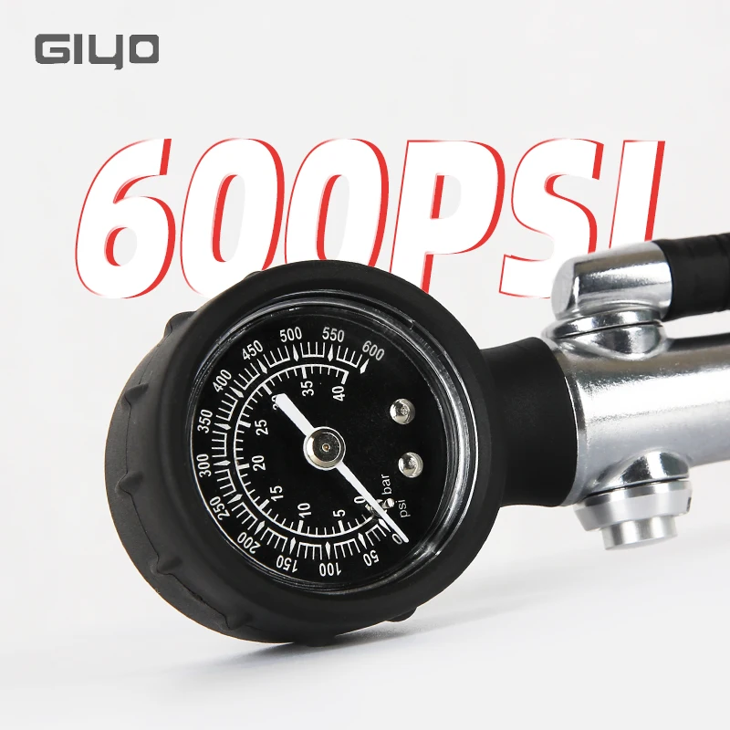 Giyo 600psi MTB Fork Rear Suspension Pump Bicycle High Pressure Schrader Inflator Road Bike Cycling Air Shock Hand Pump w Guage