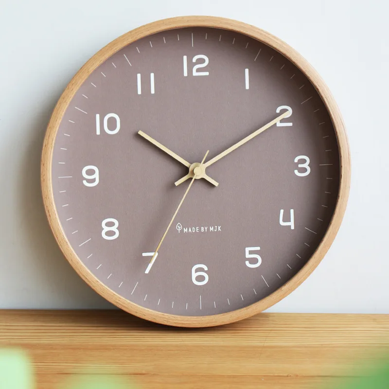 2025 Natural Wood Style Ultra Quiet Japanese Living Room Solid Wood Wall Clock for Dining Room Bedroom Modern Minimalist Quartz