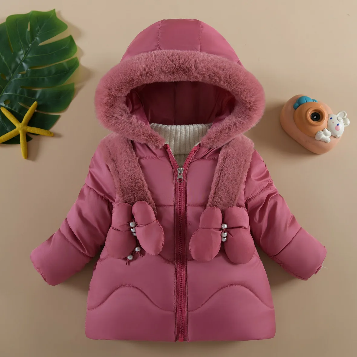 1 2 3 4 Herbst Winter Baby Mädchen Jacke Nette Herz Dekoration Gepolsterte Futter Mit Samt Warm Halten Mit Kapuze Mantel für Kinder