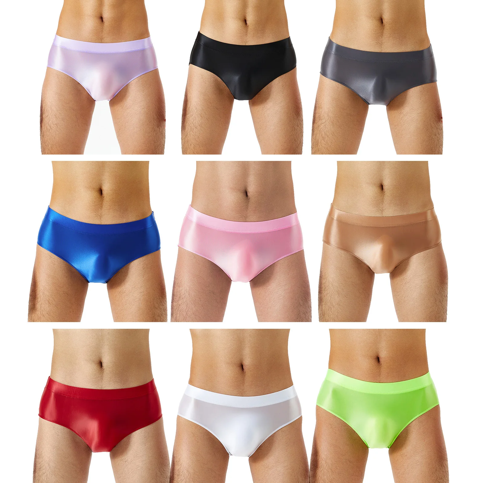 Men Briefs Satin Glossy Slim Underpant Bulge Pouch Low Waist Gay Man Panties Underwear Oil Shiny Underwear Stretch Solid Color