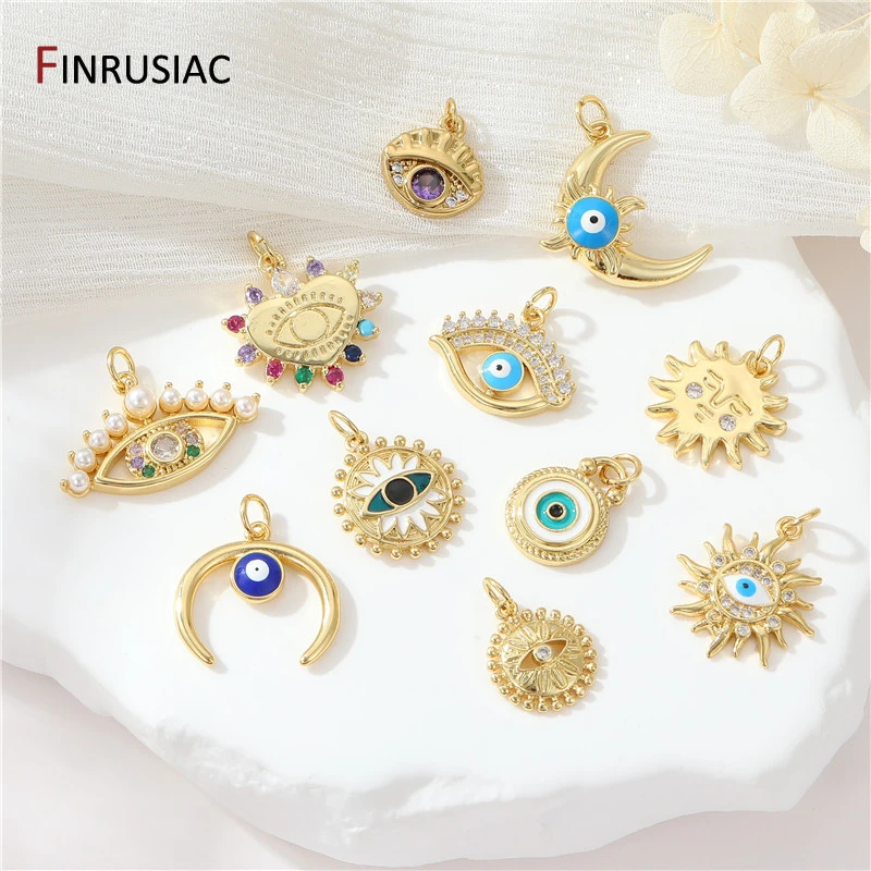 Evil Eye Charms für die Schmuckherstellung, 14 Karat vergoldetes Messing, Zirkon-Charms-Anhänger für DIY-Halskettenherstellung, Zubehör für Schmuck – Detail 28