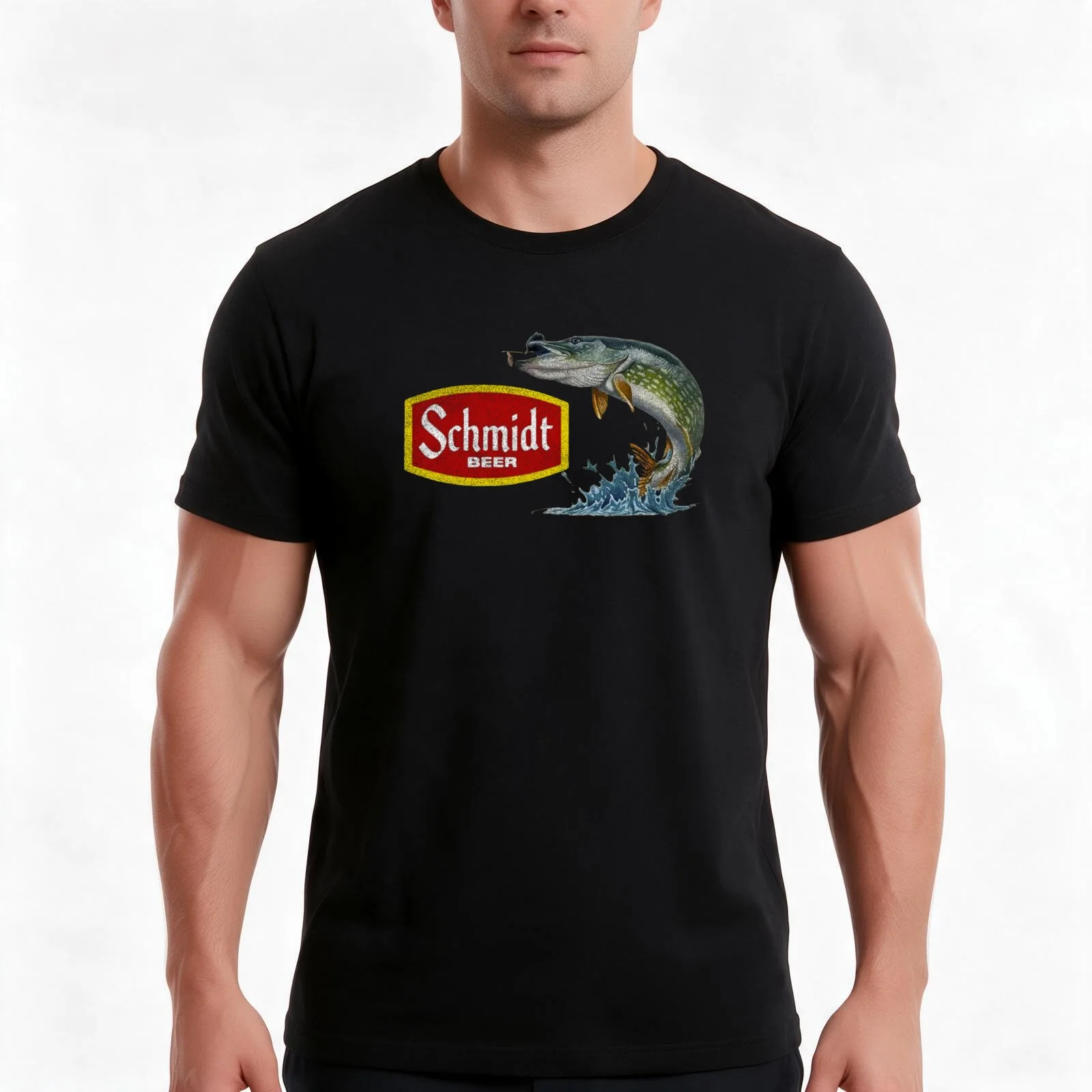 Schmidt Beer Vintage Fishing Pike Distressed Retro T-Shirt Summer Casual Cotton Tee Oversized Streetwear Tops 100% Cotton