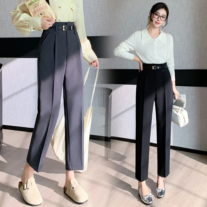 Spring 2026 High Waist Women's Casual Pants Straight Leg Fashionable All-Match Capri Length Polyester Fiber Quality Trousers