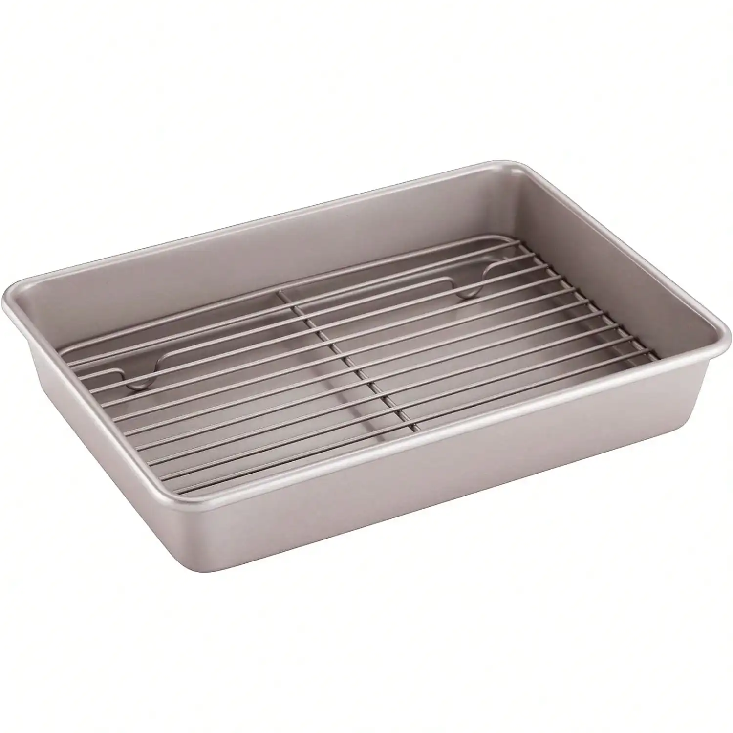 Bandeja para asar con rejilla, rectangular, antiadherente, de 13 pulgadas, para horno y barbacoa, para hornear en horno, 9 x 13 x 2.4 pulgadas (Dorado champán)