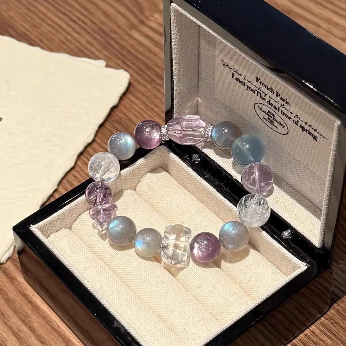 Natural Grey Moonstone & Amethyst Multi Stone Beaded Bracelet, Luxury Unique Design Women Wrist Jewelry