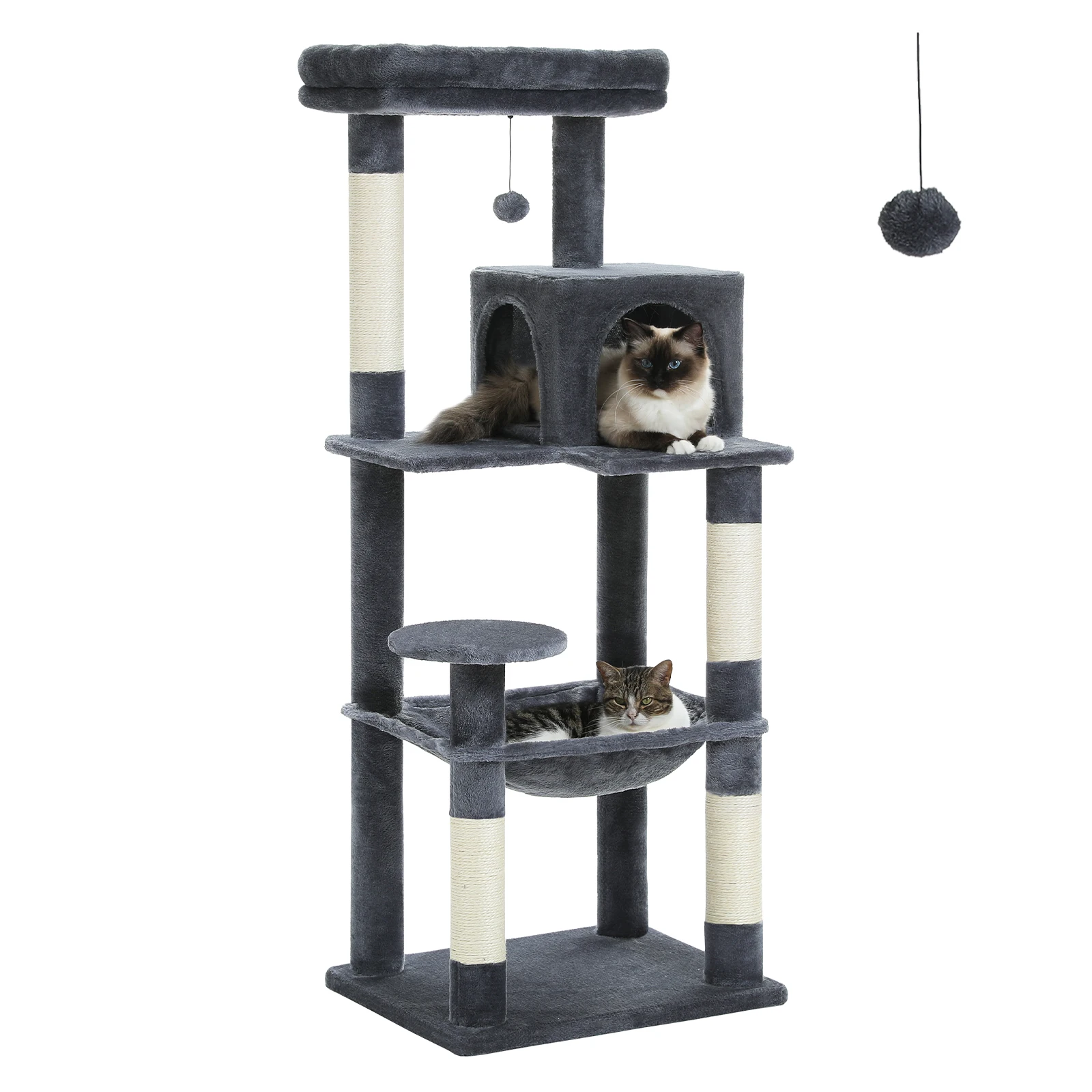 PAWZ Road Kratzbaum für Hauskatzen, 5-stufiger Katzenturm für große Katzen mit großer Hängematte, mit Sisal überzogene Kratzbäume, gemütliche Condo-Barsch 5