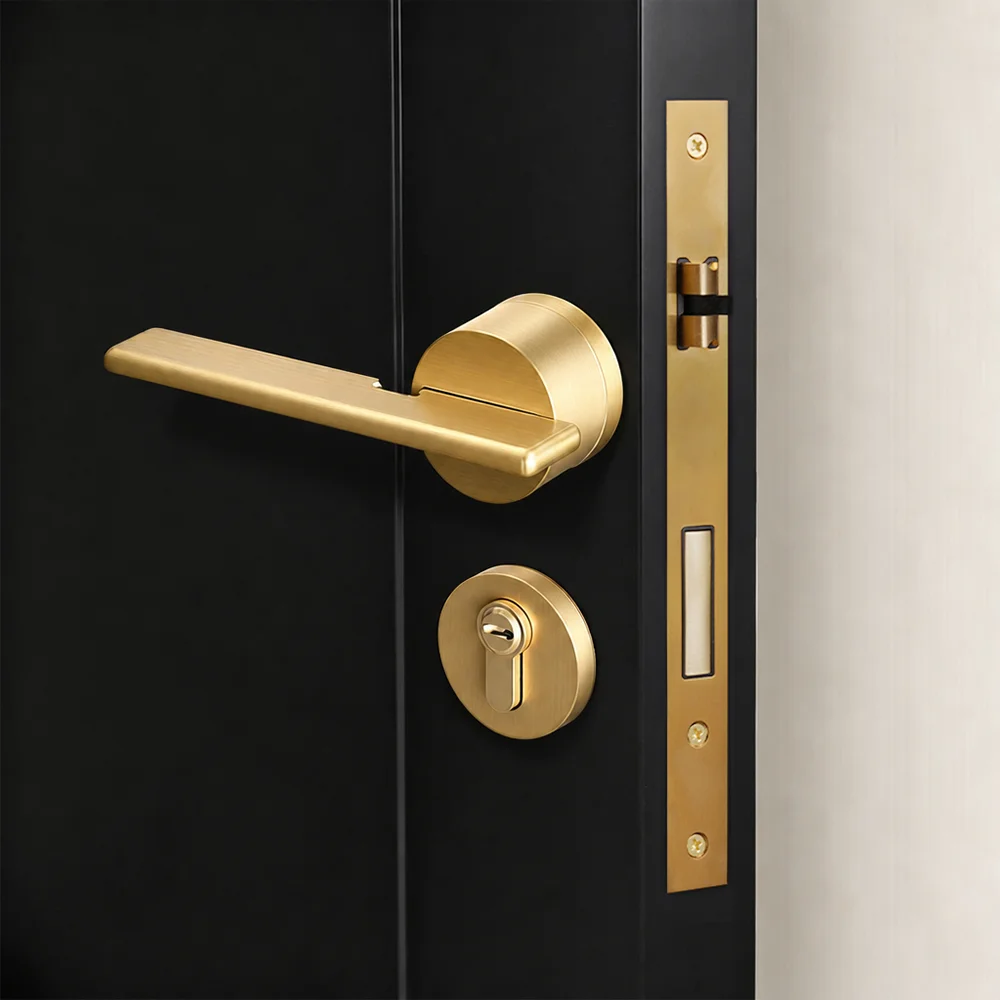 DOOROOM Solid Brass Door Lock Set Matte Brushed Copper Door Lock Light Luxury Bedroom Lock Hallway Lock Dummy Lock