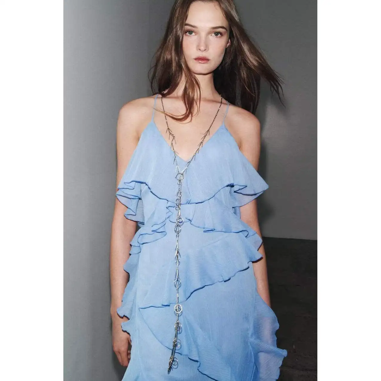 ZBZR Frühling Neue Damen Dr. Bal Layered Dekoration Spitzenbesatz Dr. Ele Hohe Taille Svel Midirock V-ne Reißverschluss