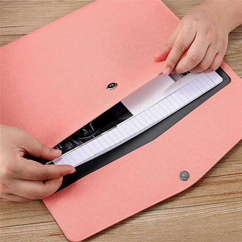 PU Leather A4 File Folder Document Holder Waterproof Portfolio Envelope Folder Case with Snap Closure Pink