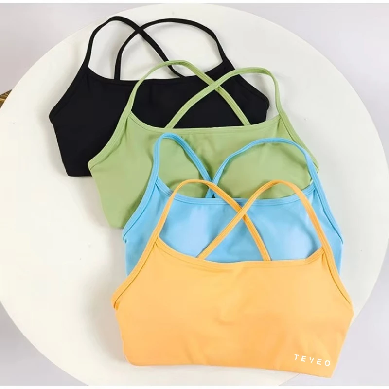 

Teveo New High Quality Sports Vest Women Yoga Pilates Fitness Elastic Fitness Bra Top Cross Back Style