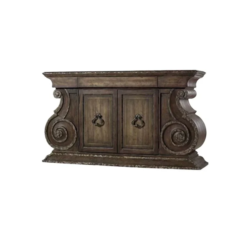 

Solid wood entrance villa retro old dining side cabinet, American carved double door storage display cabinet