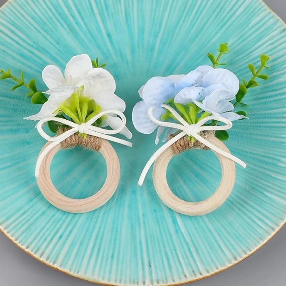 New Wooden Base Fabric Flowers Napkin Rings Rustic Style Handmade Napkin Holders Tablecloth Decoration Party Table Decor